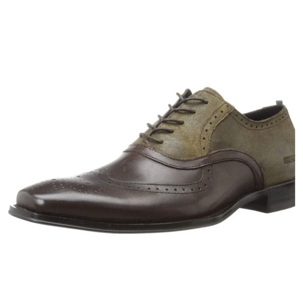 Kenneth Cole REACTION Men Trick Play Wing Tip Oxford brown leather 7.5 Shoes